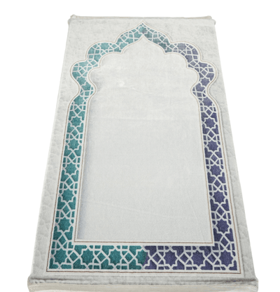 Modefa Prayer Rug Foam Islamic Prayer Rug - Velvet Digital Print Selcuk Arch - Aqua Blue