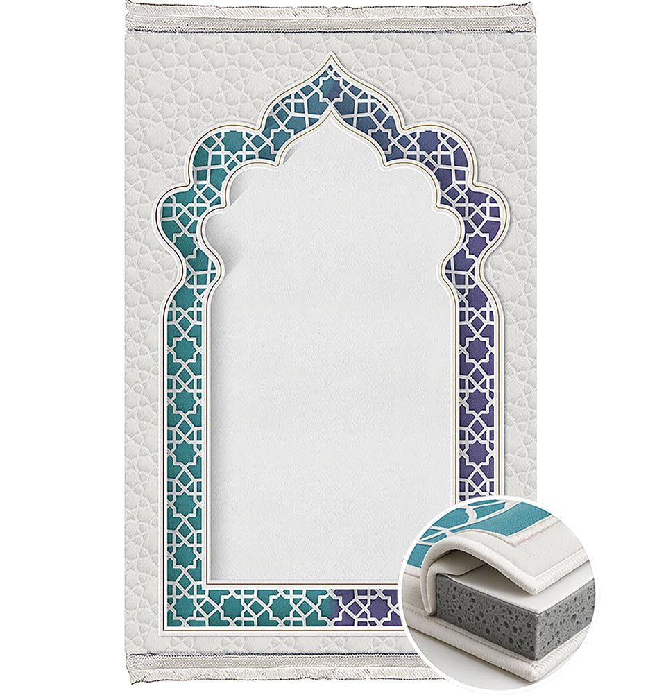 Modefa Prayer Rug Foam Islamic Prayer Rug - Velvet Digital Print Selcuk Arch - Aqua Blue