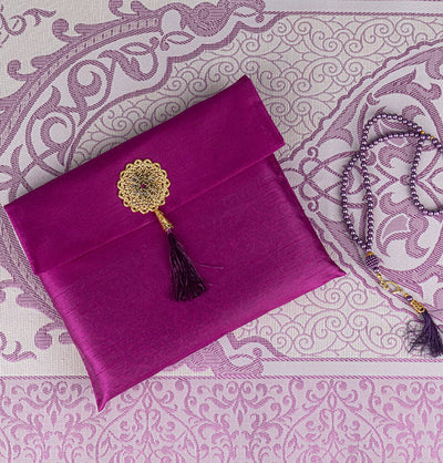 Modefa Prayer Rug Fuchsia Islamic Gift Set - Prayer Mat & Tesbih in Taffeta Gift Bag - Fuchsia