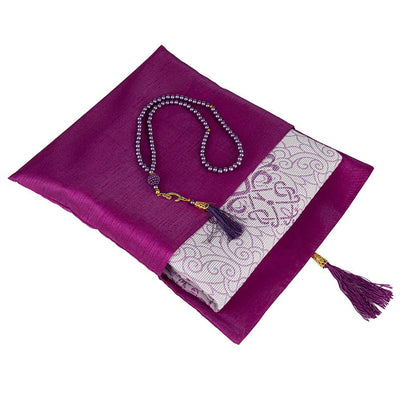 Modefa Prayer Rug Fuchsia Islamic Gift Set - Prayer Mat & Tesbih in Taffeta Gift Bag - Fuchsia