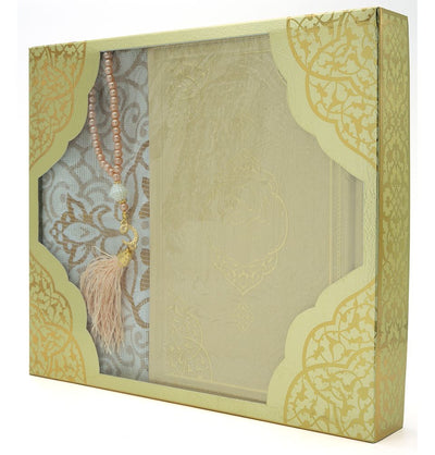 Modefa Prayer Rug Gold Prayer Rug Gift Box Set - With Quran & Prayer Beads Gold