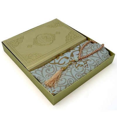 Modefa Prayer Rug Gold Prayer Rug Gift Box Set - With Quran & Prayer Beads Gold