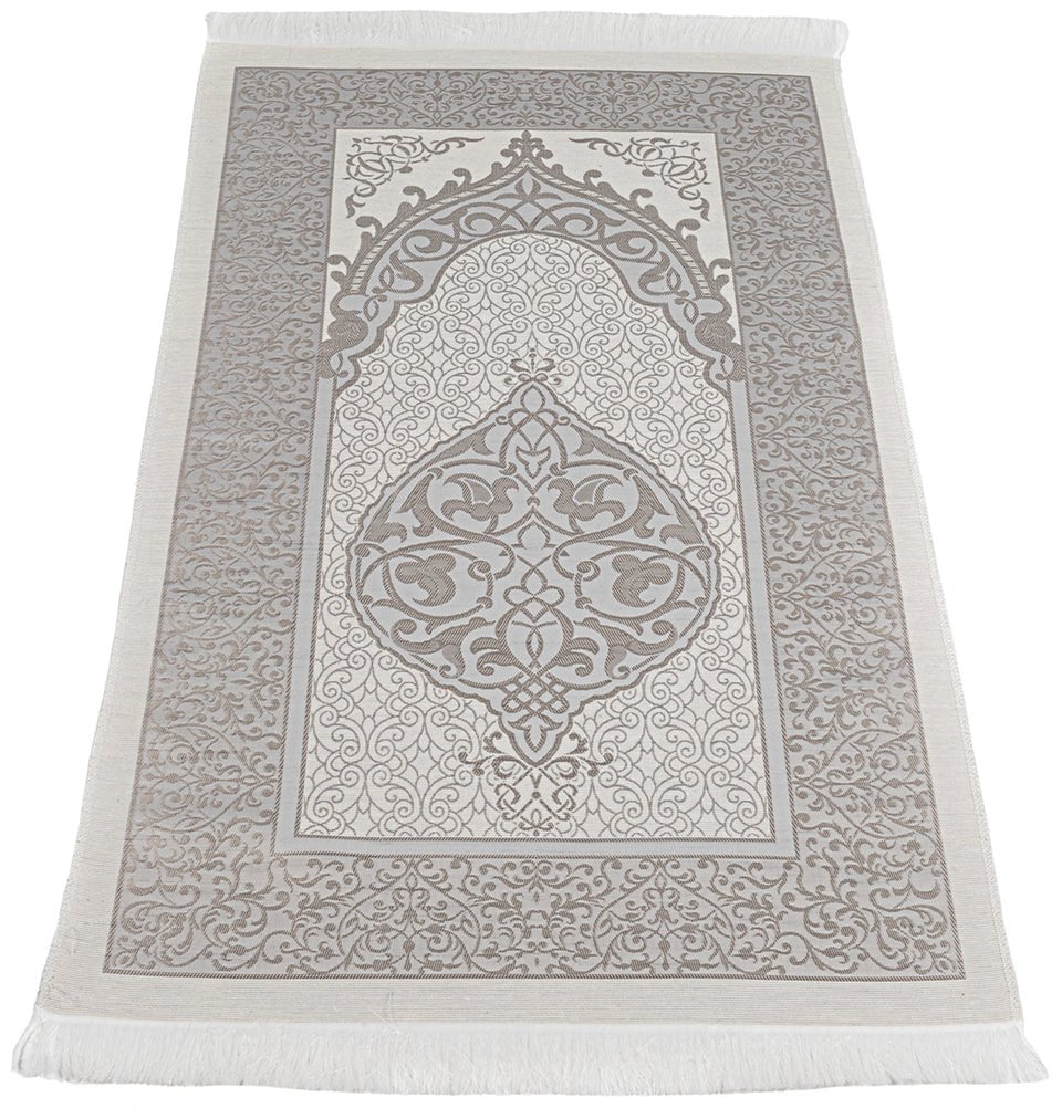 Modefa Prayer Rug Gray Islamic Gift Set - Prayer Mat & Tesbih in Taffeta Gift Bag - Gray