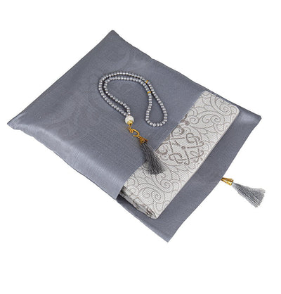 Modefa Prayer Rug Gray Islamic Gift Set - Prayer Mat & Tesbih in Taffeta Gift Bag - Gray