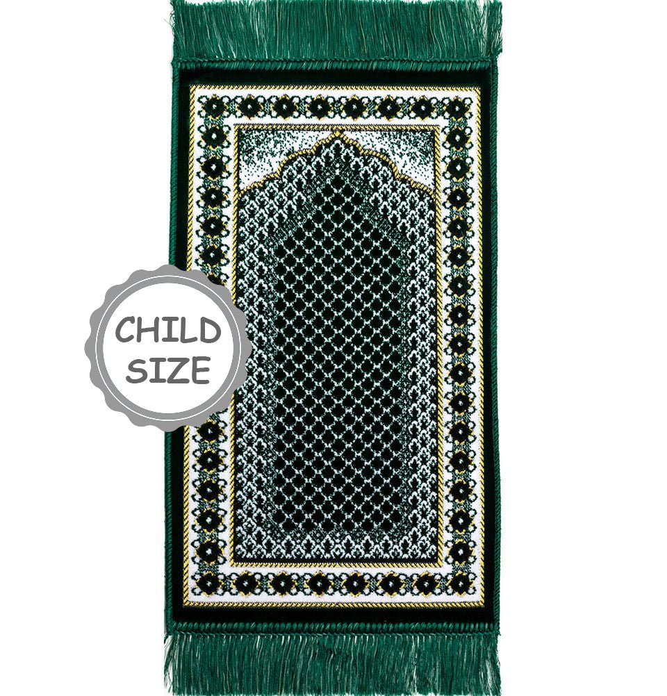 Modefa Prayer Rug Green #2 Child Velvet Islamic Prayer Rug - Green Vine