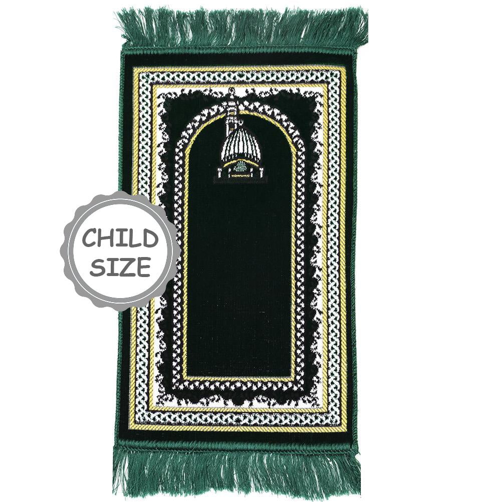 Modefa Prayer Rug Green #2 Child Velvet Islamic Prayer Rug - Mosque Dome Green