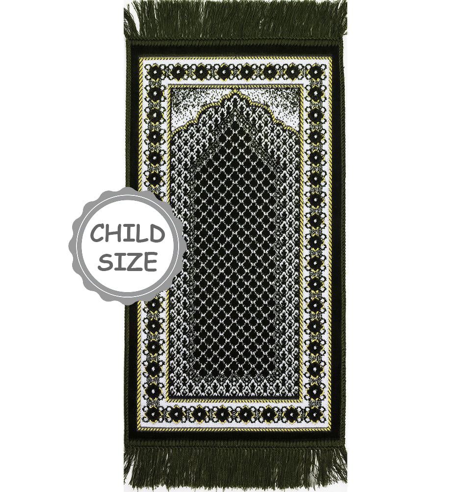 Modefa Prayer Rug Green Child Velvet Islamic Prayer Rug | Lattice - Green