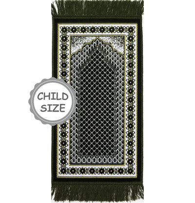 Modefa Prayer Rug Green Child Velvet Islamic Prayer Rug | Lattice - Green