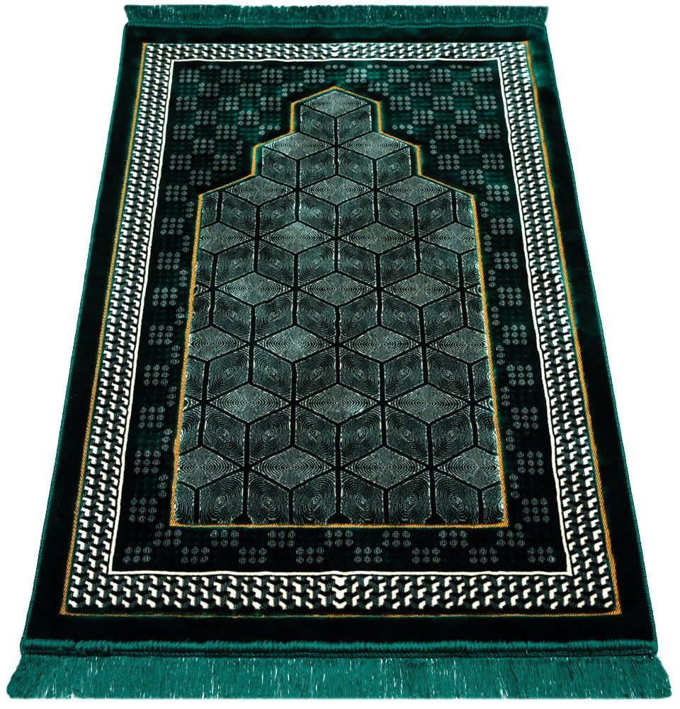 Modefa Prayer Rug Green Double Plush Wide Extra Large Prayer Rug - Geometric Noor Green