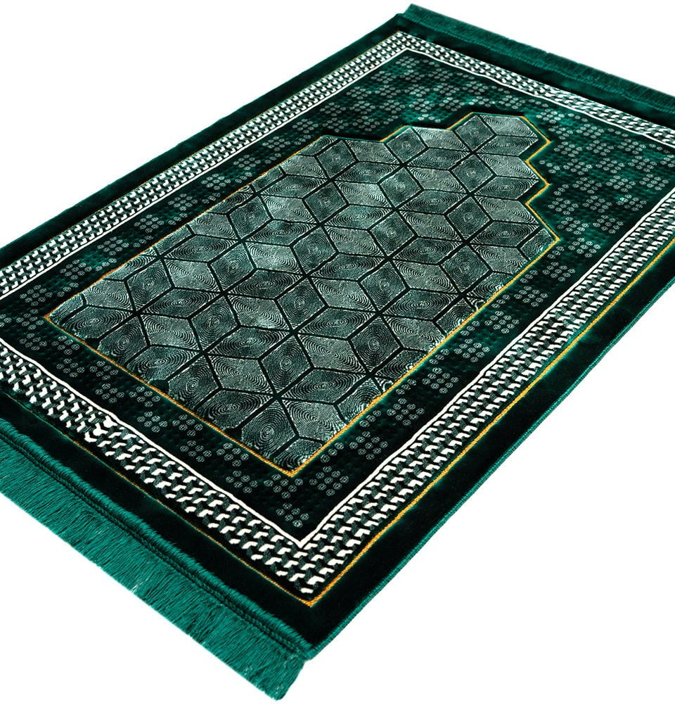 Modefa Prayer Rug Green Double Plush Wide Extra Large Prayer Rug - Geometric Noor Green