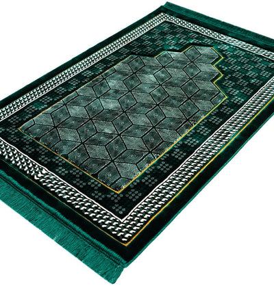 Modefa Prayer Rug Green Double Plush Wide Extra Large Prayer Rug - Geometric Noor Green