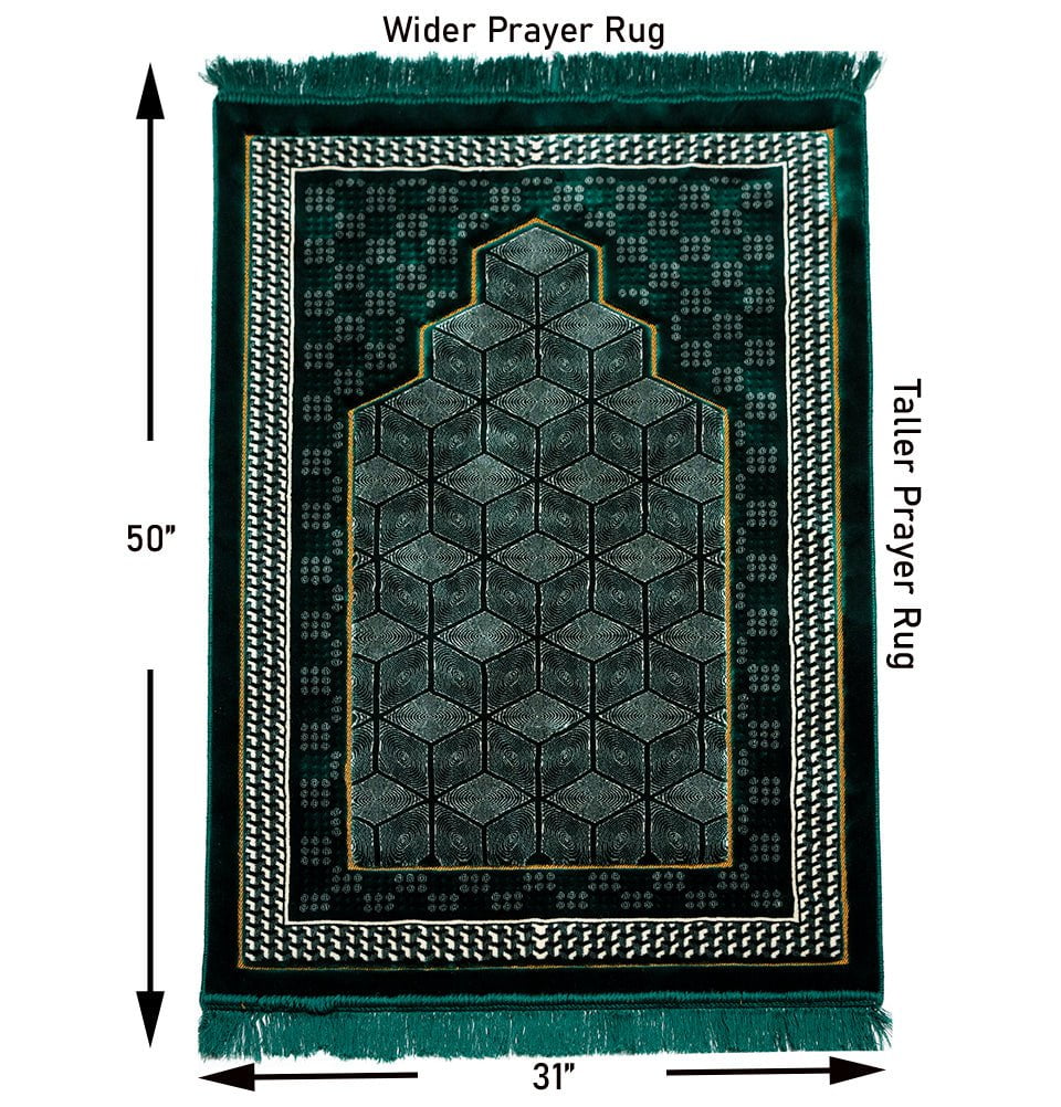 Modefa Prayer Rug Green Double Plush Wide Extra Large Prayer Rug - Geometric Noor Green