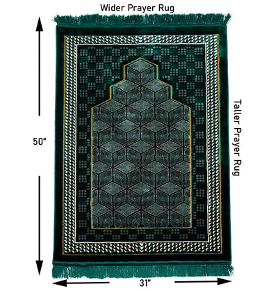Modefa Prayer Rug Green Double Plush Wide Extra Large Prayer Rug - Geometric Noor Green