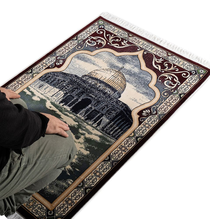 Erguvan Luxury Kilim Velvet Carpet Islamic Prayer Rug - Aqsa Green