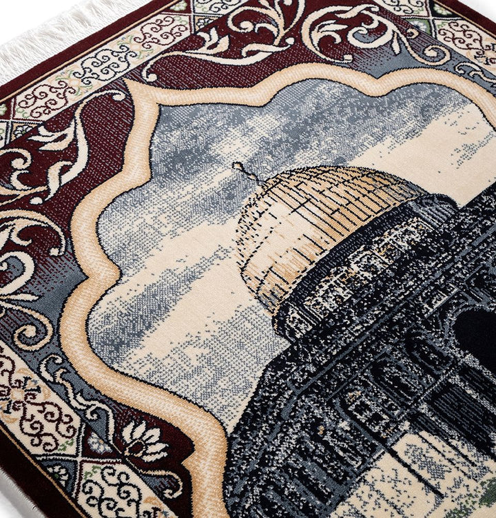 Erguvan Luxury Kilim Velvet Carpet Islamic Prayer Rug - Aqsa Green