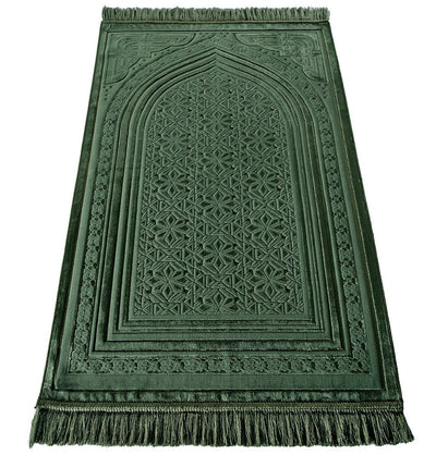 Modefa Prayer Rug Green Luxury Velvet Islamic Prayer Rug 5 Piece Ramadan Gift Set - Green