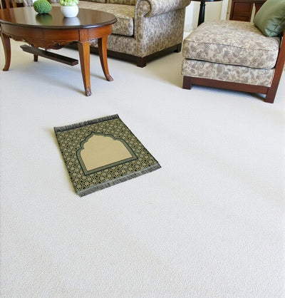 Modefa Prayer Rug Green Mini Cotton Woven Travel Islamic Prayer Mat - Mihrab Green