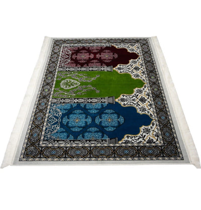 Modefa Prayer Rug Green/Red/Blue Wide 3 Person Prayer Rug | Floral Arch - #17-8