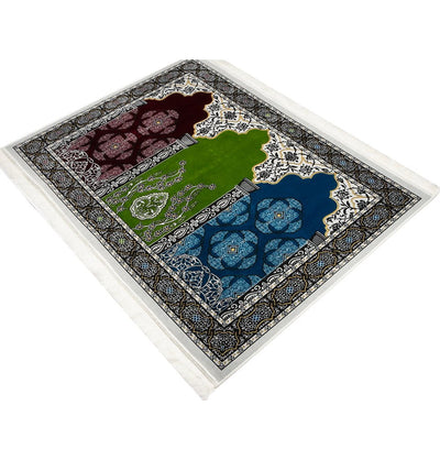 Modefa Prayer Rug Green/Red/Blue Wide 3 Person Prayer Rug | Floral Arch - #17-8