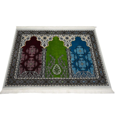 Modefa Prayer Rug Green/Red/Blue Wide 3 Person Prayer Rug | Floral Arch - #17-8