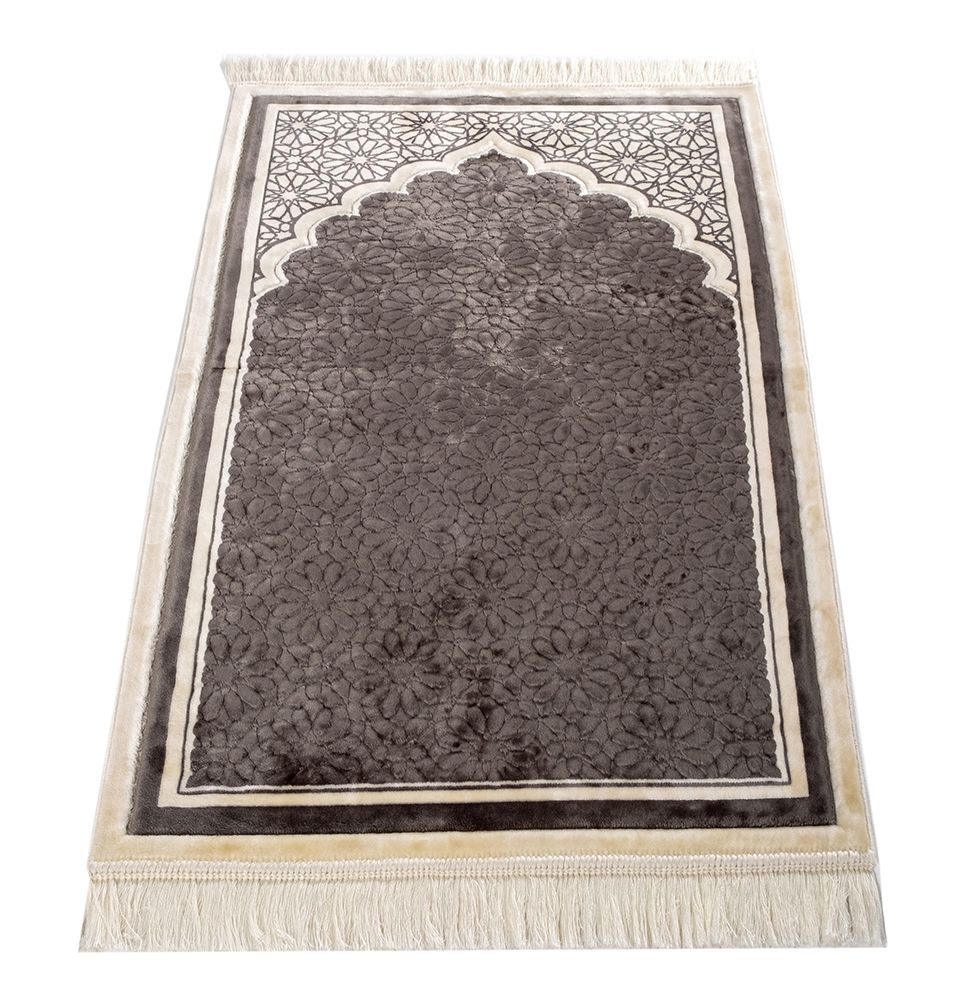 Hidaya Plush Islamic Prayer Rugs - Grey