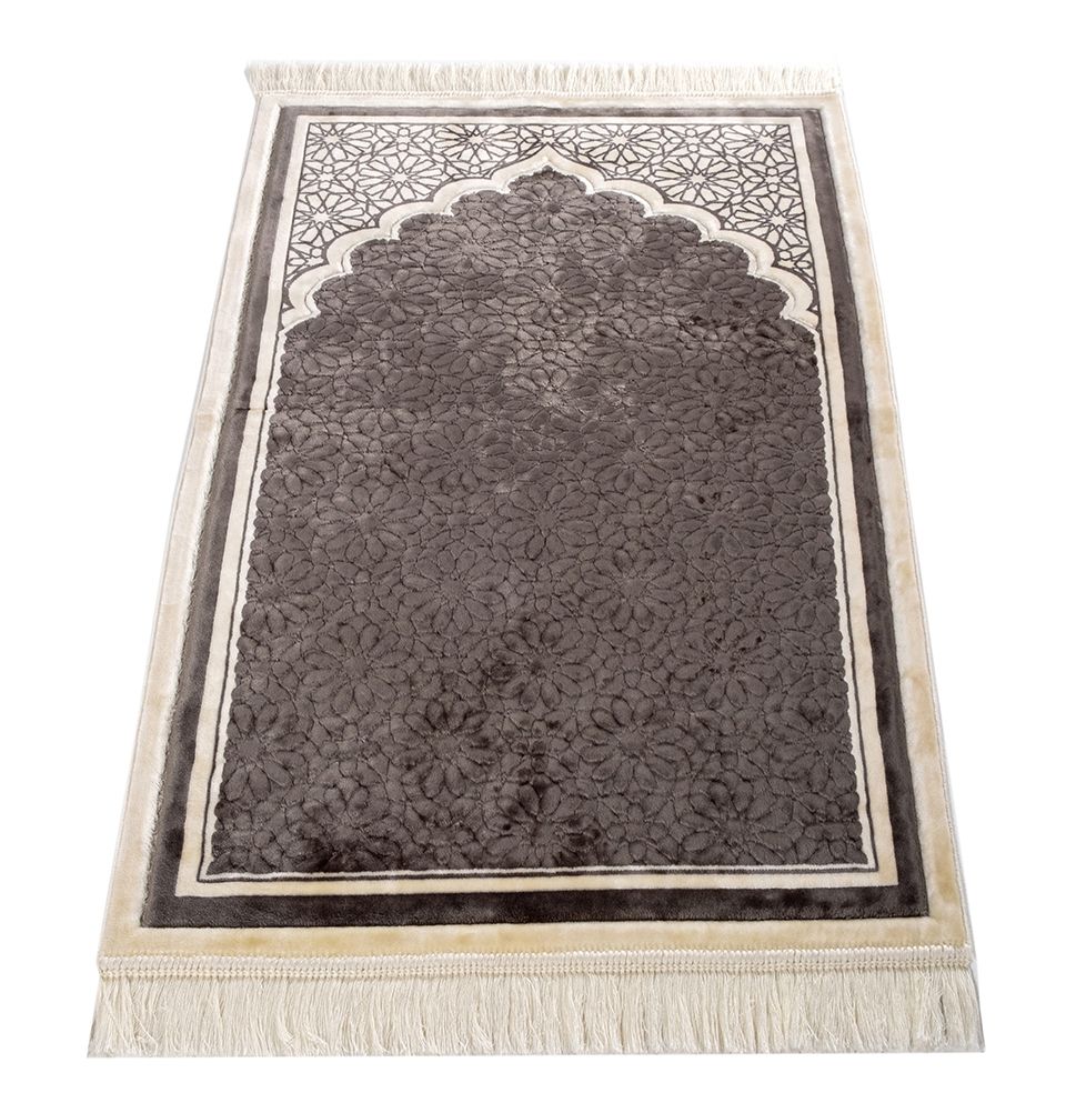 Modefa Prayer Rug Grey Hidaya Plush Islamic Prayer Rugs - Grey