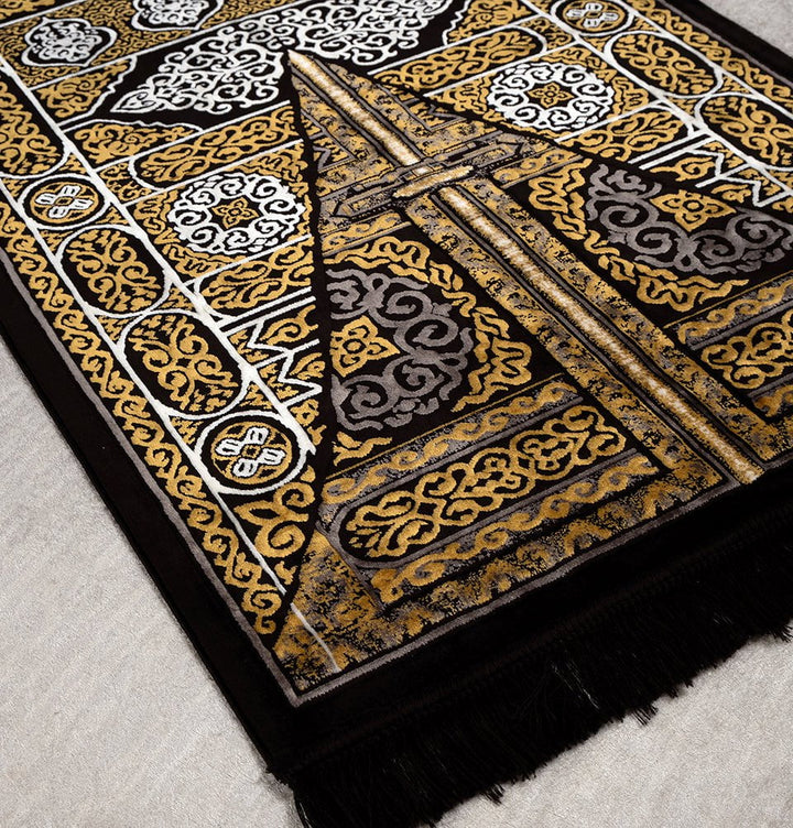 Black Diamond Islamic Prayer Rug - Kaba Door