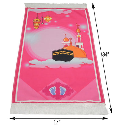 Modefa Prayer Rug Kids Cylinder Gift Box Set with Mosque Prayer Mat & Tasbih - Pink