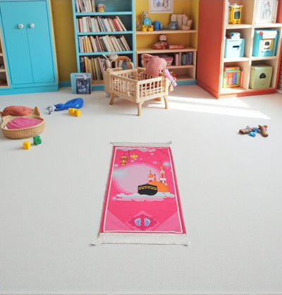 Modefa Prayer Rug Kids Cylinder Gift Box Set with Mosque Prayer Mat & Tasbih - Pink
