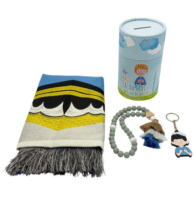 Modefa Prayer Rug Kids Cylinder Gift Box Set with Prayer Mat & Prayer Beads - Blue