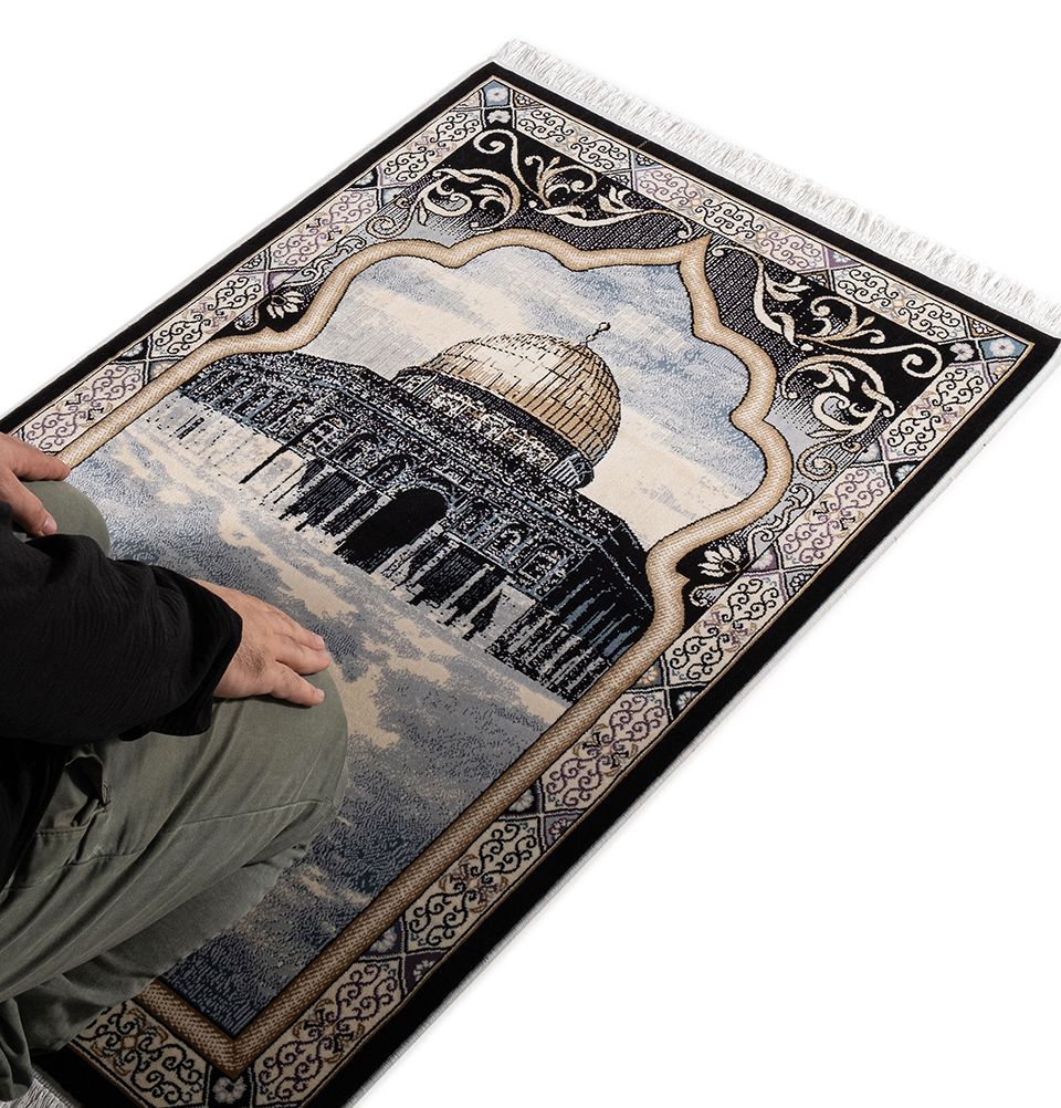 Modefa Prayer Rug Light Blue Erguvan Luxury Kilim Velvet Carpet Islamic Prayer Rug - Aqsa Light Blue