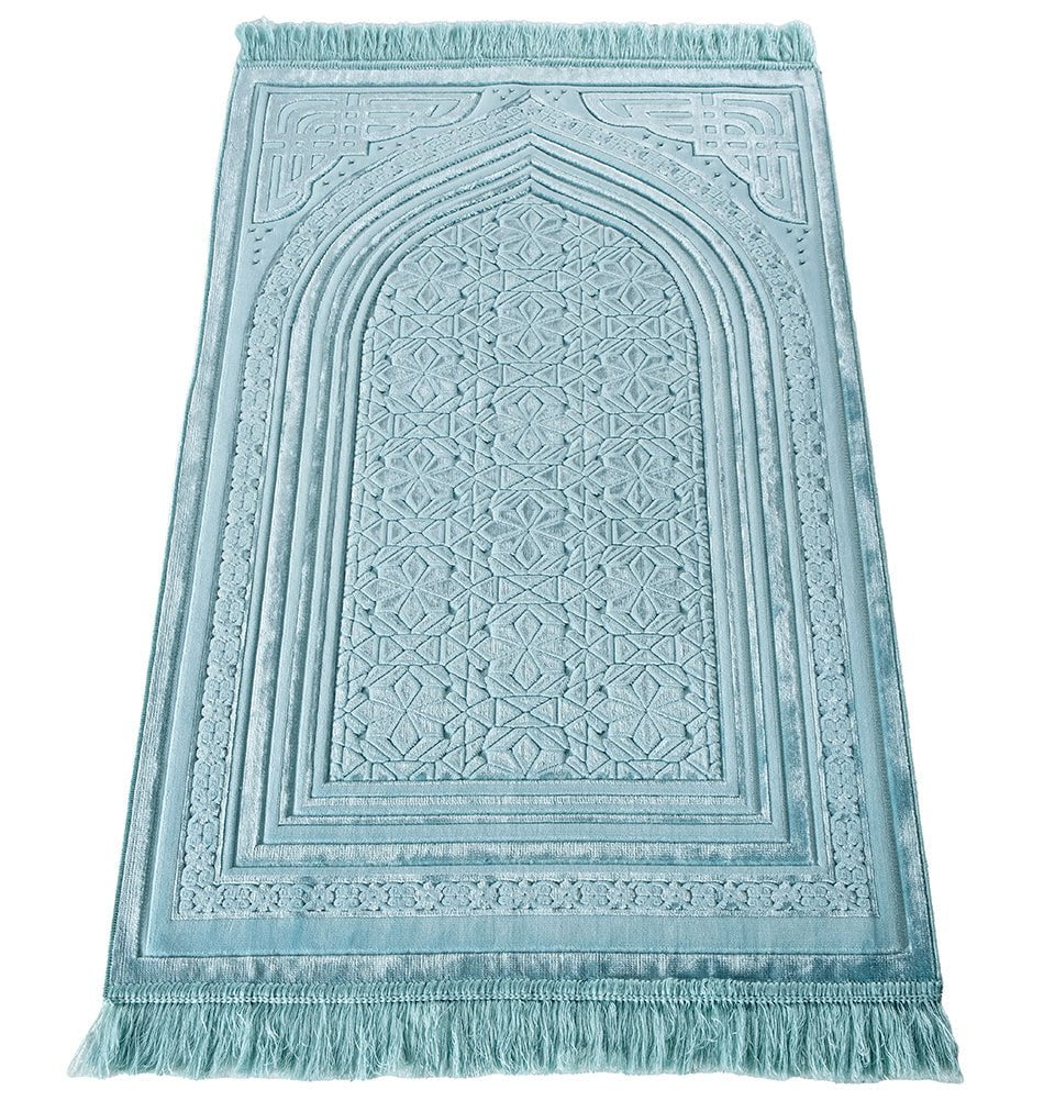 Modefa Prayer Rug Light Blue Luxury Velvet Islamic Prayer Rug 5 Piece Ramadan Gift Set - Light Blue