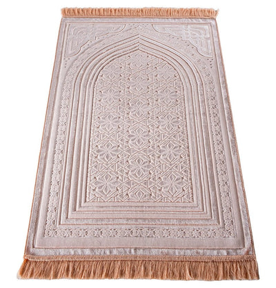 Modefa Prayer Rug Light Pink Luxury Velvet Islamic Prayer Rug 5 Piece Ramadan Gift Set - Light Pink