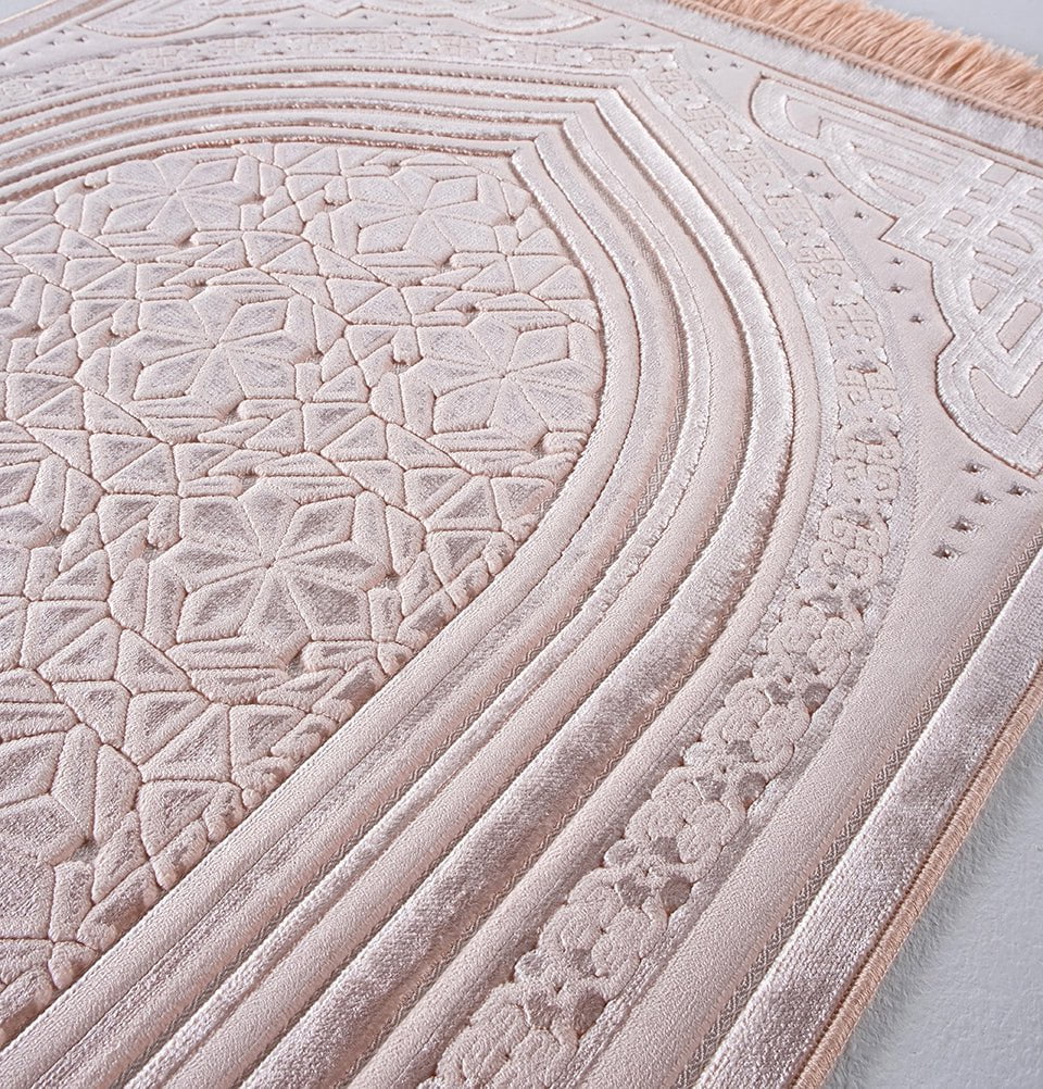 Modefa Prayer Rug Light Pink Luxury Velvet Islamic Prayer Rug 5 Piece Ramadan Gift Set - Light Pink
