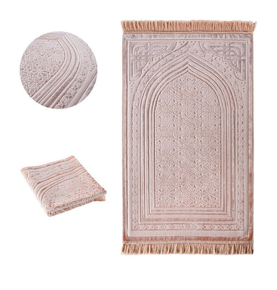 Modefa Prayer Rug Light Pink Luxury Velvet Islamic Prayer Rug 5 Piece Ramadan Gift Set - Light Pink