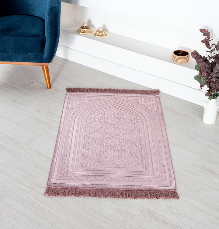 Luxury Velvet Islamic Prayer Rug Najma Dark Pink