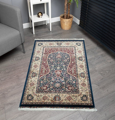 Modefa Prayer Rug Luxury Velvet Carpet Islamic Prayer Rug Shehzade - Majestic Navy Blue