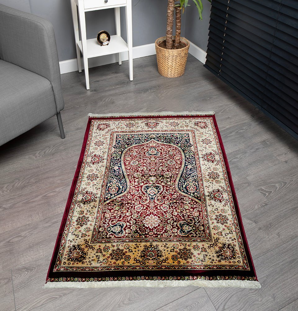 Luxury Velvet Carpet Islamic Prayer Rug Shehzade - Royal Red