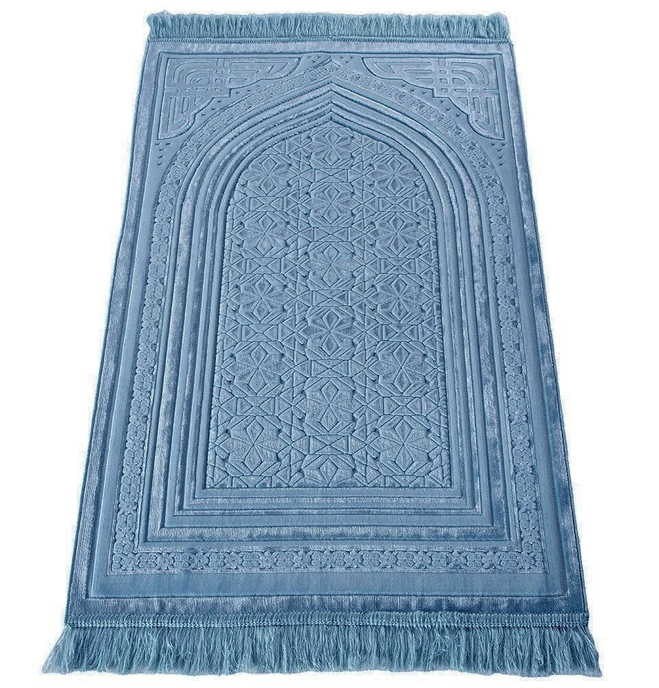 Modefa Prayer Rug Luxury Velvet Islamic Prayer Rug Najma Steel Blue