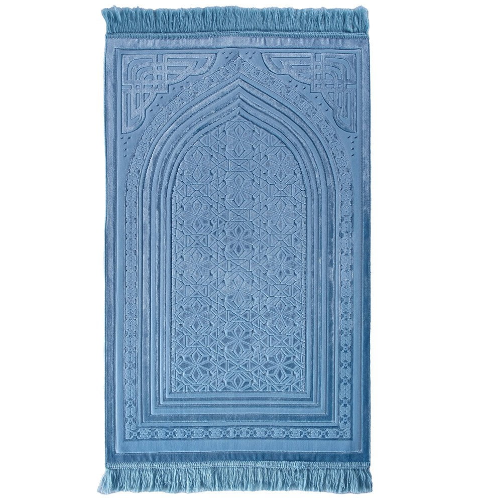 Modefa Prayer Rug Luxury Velvet Islamic Prayer Rug Najma Steel Blue