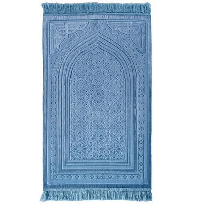 Modefa Prayer Rug Luxury Velvet Islamic Prayer Rug Najma Steel Blue
