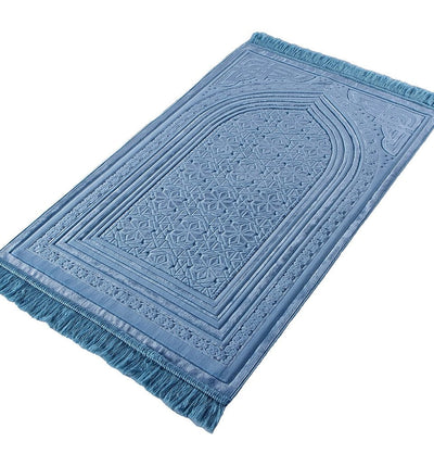 Modefa Prayer Rug Luxury Velvet Islamic Prayer Rug Najma Steel Blue