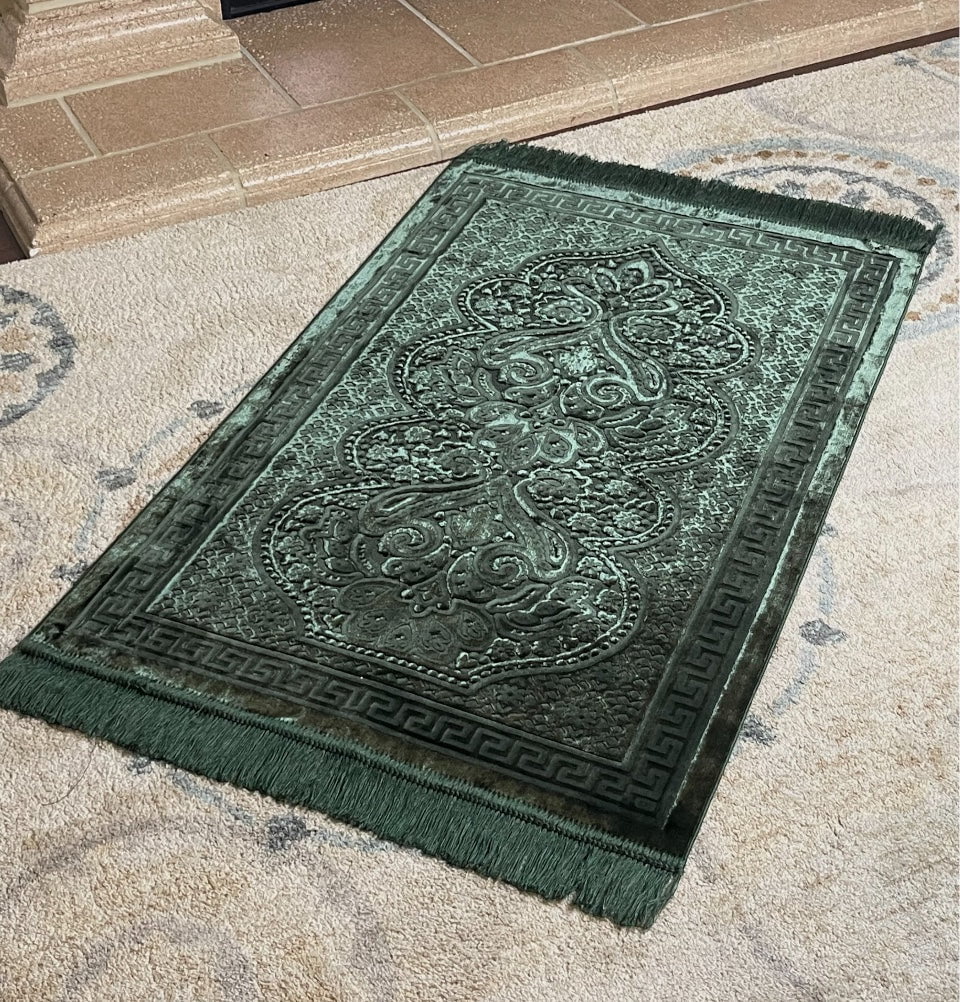 Modefa Prayer Rug Luxury Velvet Islamic Prayer Rug Paisley - Dark Green