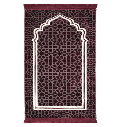 Modefa Prayer Rug Maroon Double Plush Wide Islamic Prayer Rug Andalus - Maroon