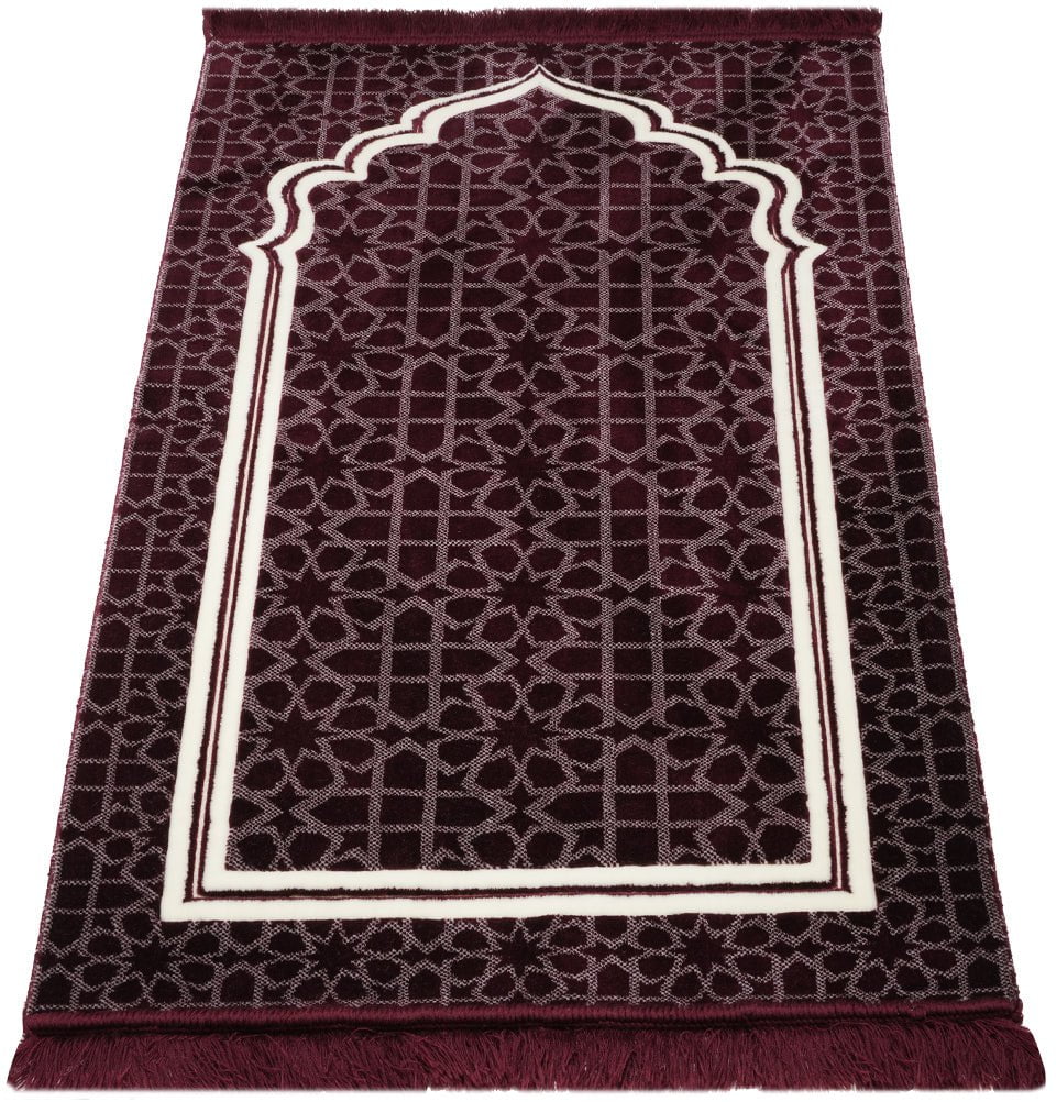 Modefa Prayer Rug Maroon Double Plush Wide Islamic Prayer Rug Andalus - Maroon