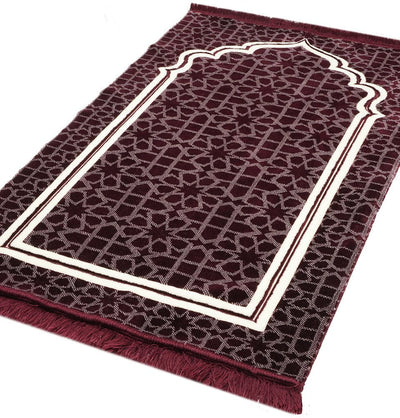 Modefa Prayer Rug Maroon Double Plush Wide Islamic Prayer Rug Andalus - Maroon