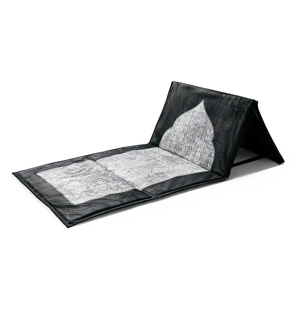 Modefa Prayer Rug Midnight Black Mihrab Premium Foldable Cushion Prayer Mat with Backrest - Midnight Black Mihrab