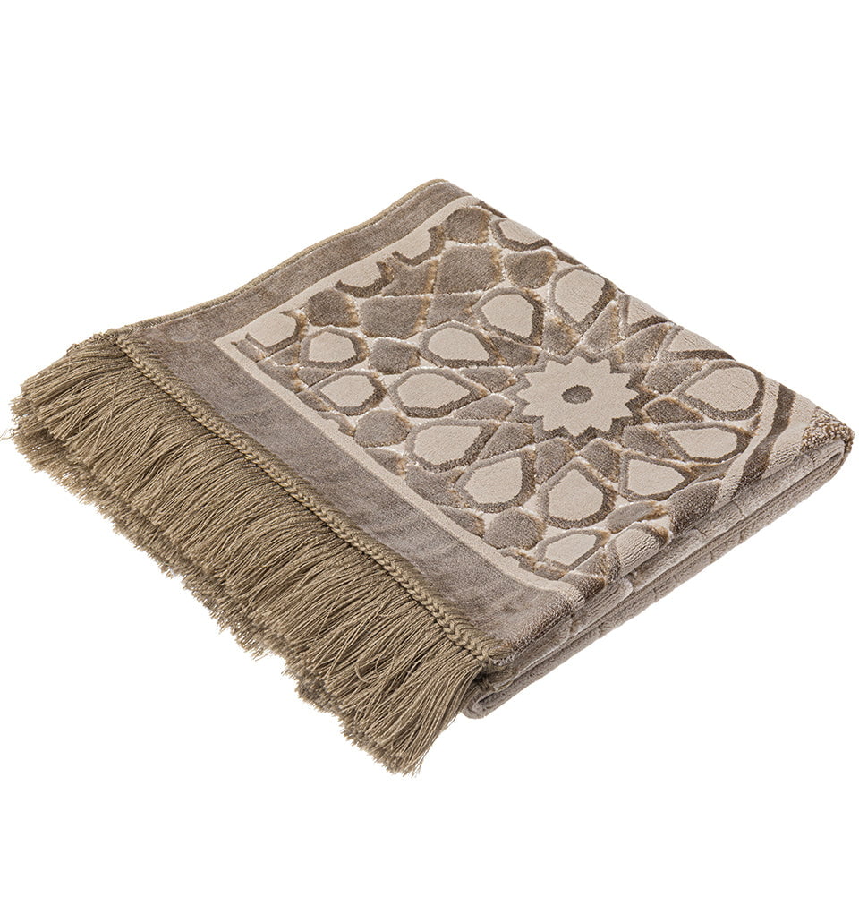 Luxury Velvet Islamic Prayer Rug Moroccan Star - Mink Brown