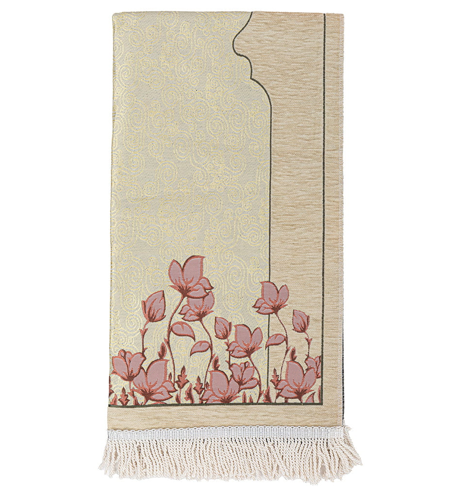 Modefa Prayer Rug Mink Chenille & Taffeta Islamic Prayer Mat Poppies - Mink