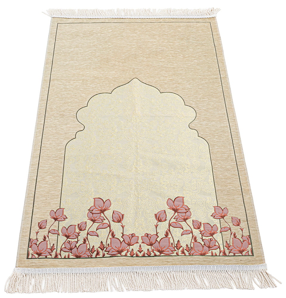 Modefa Prayer Rug Mink Chenille & Taffeta Islamic Prayer Mat Poppies - Mink